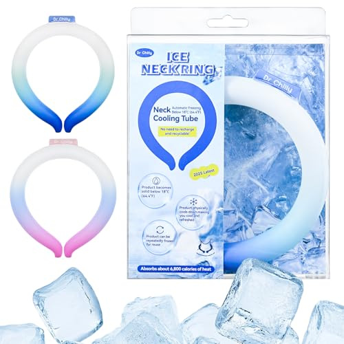 Dr Chilly Ice Ring，Neck Cooling Tube, Hands Free Cooling, Quick Freeze Gel, Wearable Body Coolers for Hot Weather, Reusable, Adjustable Fit (Gradient Blue)