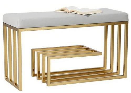 Schuhregal mit Sitzbank Schwarz Modern Schuhbank mit Metallrahmen und PU Gepolstertem Sitz Polsterbank mit Stauraum für Eingangsbereich, Schlafzimmer, Flur(Gold,31.49in/80cm)