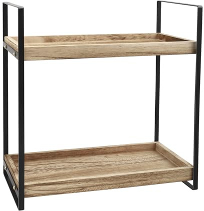 Nastopee Küchenregal Arbeitsplatte, 2-Etagen Regal aus Holz & Metall, Badezimmer Regal für Kosmetik, Gewürzregal, Küchenorganizer, Schreibtisch Organizer, Bohrfrei