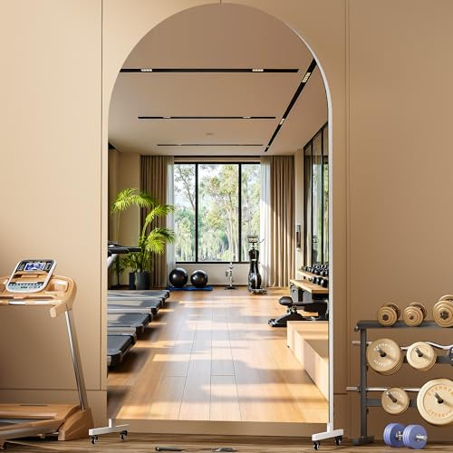 Hasipu Ganzkörperspiegel 200 x 100 cm, 360° Drehbar Standspiegel mit Rollen, Gehärtetes Glas, Gewölbter Home Gym Spiegel Tanzspiegel für Schlafzimmer Fitnessraum Yoga