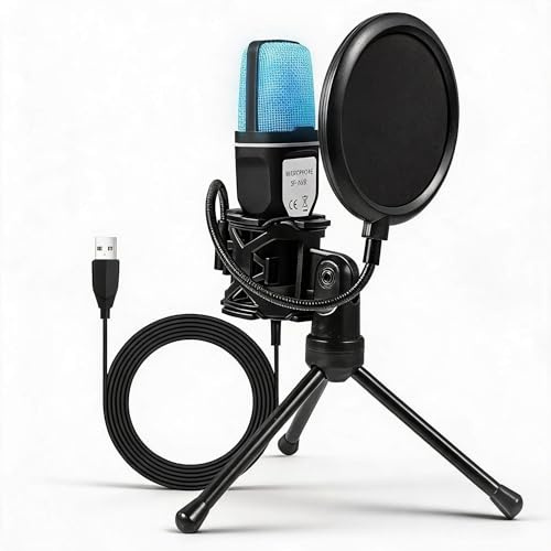 Jiawu RGB-Licht-Kondensator-Gaming-USB-Mikrofon, für Streaming-Studio, Computer-Mikrofon mit Rauschunterdrückung für Gamer