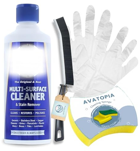 Professional Stain Remover Powder 250g with Cleaning Sponge, Crevice Brush & Plastic Gloves – Multi Surface Cleaning Powder – Removes Limescale, Rust & Soap Scum – Trusted Bartenders Friend