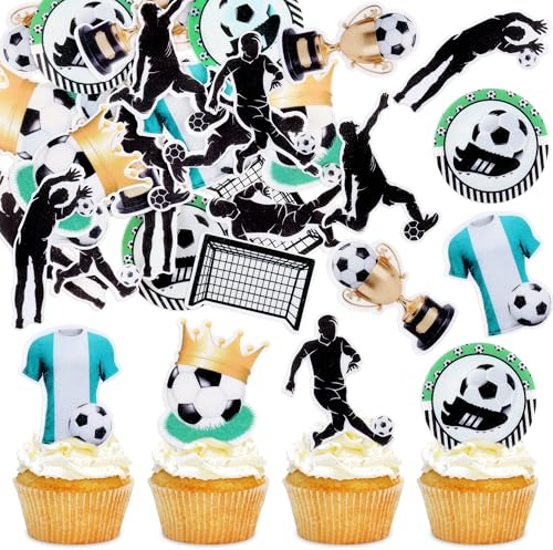 Blumomon 48Pcs Edible Football Cupcake Toppers Sports Cupcake Decorations Girl Boy Football Theme Happy Birthday Baby Shower Party Cake Decorations Supplies
