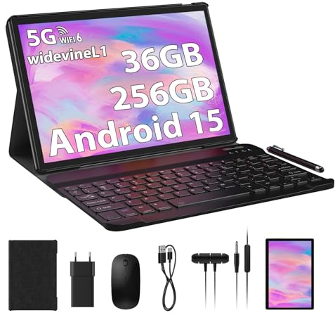 PIXGOOD Tablet 10 pollici Android 15 con 5G WiFi, 36GB RAM+256 GB ROM (1TB espandibile), Octa Core 2.0 GHz Tablet, 8000mAh, 5MP+8MP, WLAN, Bluetooth, GPS, Tablet in Offerta con tastiera ect (Grigio)