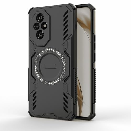 Techsuit für Honor 200 Hülle mit Magnetring, Stoßfest, Verstärkte Ecken, Kameraschutz, Anti Rutsch Textur, Erhöhte Kanten, ArmorMag Case Series, PC TPU Hybrid, Schwarz