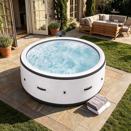 SENJINGHUA Bañera de hidromasaje inflable para 2-6 personas, piscina de spa portátil de 2500 W con 150 chorros de aire, diseño a prueba de fugas, calefacción y tapa, capacidad de 1722 L, calentamiento