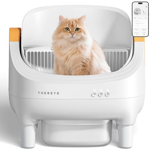 Thereye Selbstreinigende Katzentoilette XXL Kapazität,Katzenklo Selbstreinigend Offenes mit App-Steuerung,Sicherheitssensor,Geruchsbeseitigung,Sicherer Einklemmschutz,10L Mülleime für mehrere Katzen
