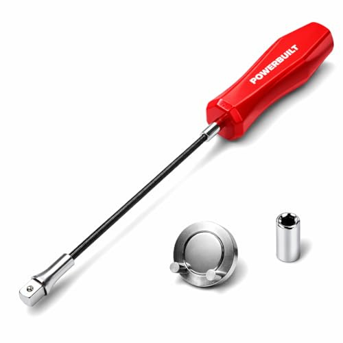 Powerbuilt Outil magnétique de Retrait de Bouchon de vidange d'huile, Tige Flexible pour Un accès Facile, Adaptateur magnétique pour Embout Hexagonal, Tenir et enlever Les Bouchons – Rouge 942072