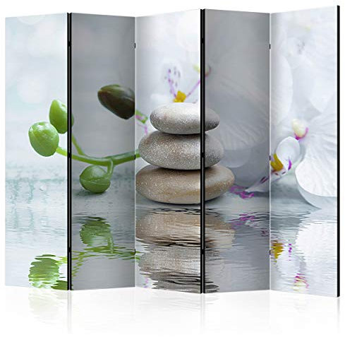 decomonkey Paravent Raumteiler Innen Zen Spa 225x172 cm 5 Teilig Beidseitig Room Divider Wall Raumteiler Stehend Trennwand Sichtschutz Spanische Wand Sichtschutzwand Wohnzimmer Holz Orient Blumen