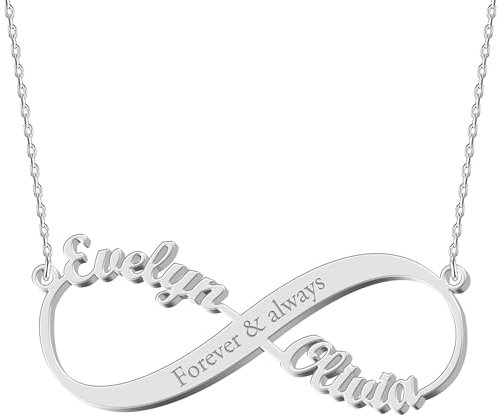 JOELLE JEWELRY Personalisierte Unendlichkeitskette mit Doppelnamen und Gravur Infinity Kette - Einzigartiges Geschenk für Paare, ideal für Hochzeit, Jahrestag, Valentinstag und mehr