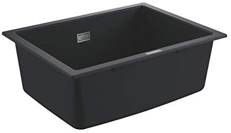 GROHE K700U - Quarts Composite Sink Undermounted with Overflow (1 bowl 544 x 394 x 205 mm, Included: Waste Kit, Basket Strainer Waste, Mounting Set), Sink Dimensions 61 x 46cm, Granite Black, 31655AP0