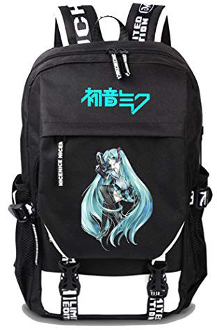 WANHONGYUE Hatsune Miku Anime Cosplay Rucksack Schultasche Laptop Backpack mit USB-Ladeanschluss Schwarz / 21