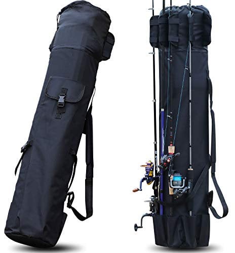 Sougayilang Fishing Rod Bag Canvas Rod Case Organizer Pole Storage Bag Fishing Rod and Reel Carrier Organizer for Travel, Gift for Father, Boyfriend and Famil-Black
