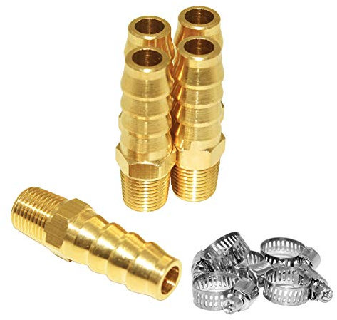 JoyTube Lot de 5 raccords cannelés de 3/16'' vers filetage mâle NPT de 6,35 mm en laiton avec collier de serrage