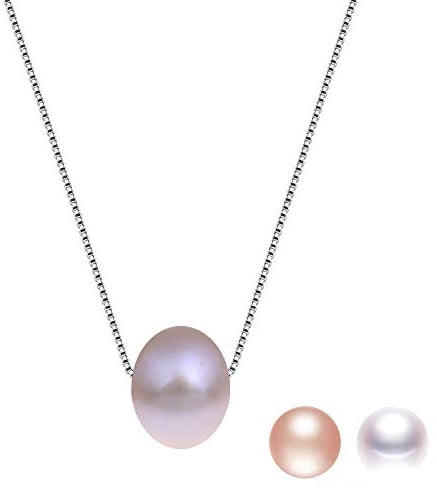 Kim Johanson Collana da donna in argento sterling 925, con perla d'acqua dolce in bianco, rosa o viola, con sacchetto portagioie, Perla d'acqua dolce, Perla