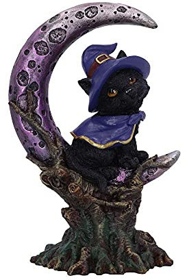 Nemesis Now Grimalkin U5436T1 Hexen bekannte Schwarze Katze und Halbmond-Figur, 18,5 cm