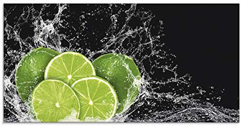 ARTland Wanddeko Glasbilder Wandbild Glas Bild einteilig 60x30 cm Querformat Küchenbilder Obst Früchte Limette im Wasser Grün H9KL