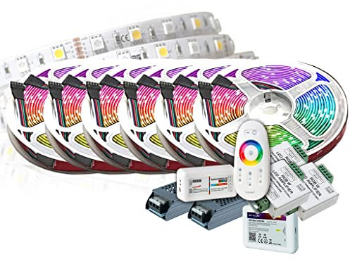 30M PREMIUM 24V RGB+NW RGBW LED Streifen Band Strip 5050 SMD RGB+weiss LED Lichtleiste 1800LEDs 60LED's/M+WLAN WiFi MiLight controler for Smartphone +2x Netzteil 400W Trafo - Sicher