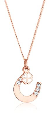 Elli Collana Donne Ciondolo Ferro di Cavallo Foglia di Trifoglio con Cristalli in Argento Sterlino 925