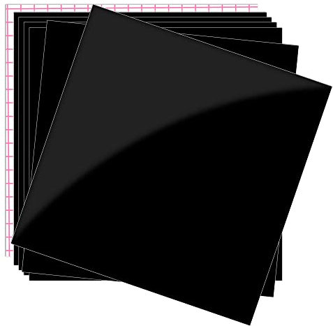 Prime Vinyl Vinile permanente, confezione da 7 fogli di vinile autoadesivo nero lucido, 6 fogli di vinile 30,5 x 30,5 cm e 1 foglio di nastro di trasferimento, fogli in vinile per Cricut, decorazioni
