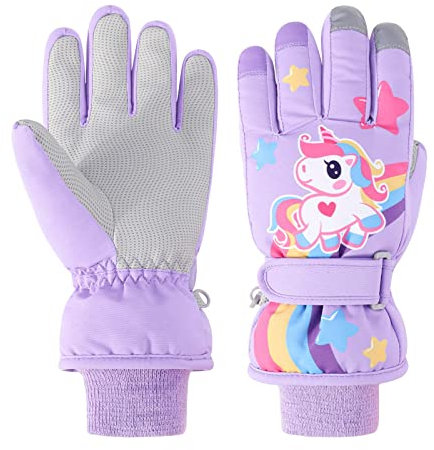 Kinder Winter Skihandschuhe Wasserdicht Snowboard Handschuhe Anti-Rutsch Plüsch Gefüttert Warm Einhorn Handschuhe für Mädchen Jungen 5-7 Jahre alt