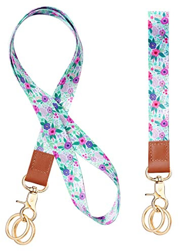 Vicloon Schlüsselband, Lanyard Umhängeband und Schlüsselbänder Wristlet, Umhängeband Universal mit Metall Ring und Hohe Qualität Leder, Zweiseitiger Druck in Voller Farbe, für Handy, Schlüssel