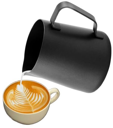 CACAKEE Milk Jug, Milk Frothing Pitcher Stainless Steel Espresso Steaming Jug, [Dishwasher Safe], 12OZ/350ML Coffee Milk Frother Jug for Cappuccino Latte and Espresso, Matte Black