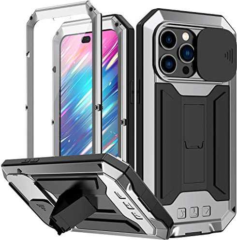 MIYIYQP iPhone 14 Pro Max 5G Case, Aluminum Metal Gorilla Glass Shockproof Military Heavy Duty Sturdy Protector Cover Hard Case for iPhone 14 Pro Max