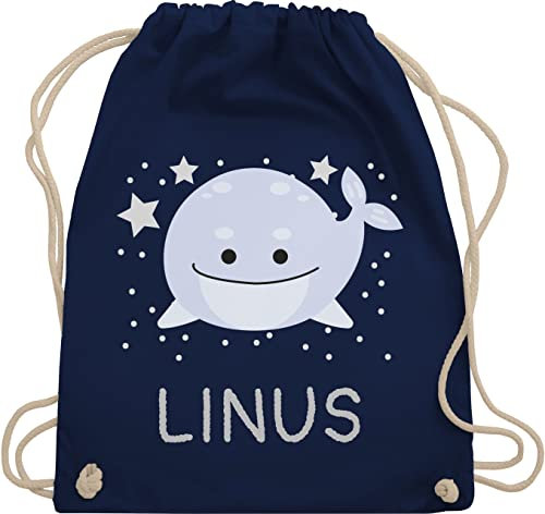 Turnbeutel Rucksack - Geschenk Wal mit Name personalisiert I - Unisize - Navy Blau - personalisierter beutel kinder kindergarten wale namens stoffbeutel personalisierte stofftasche jungen dem