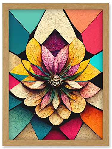 Doppelganger33 LTD Geometric Floral Mandala Bright Multicoloured Shapes Artwork Framed Wall Art Print A4