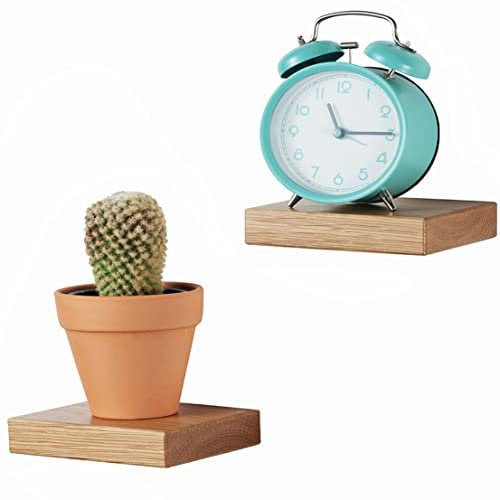 Gieanoo Wandregal Klein Holz, 2er Set Eiche Massivholz Schweberegal Pflanzenregal Kleine Natürliche wanddeko Regal Holz Wandboard Hängeregal