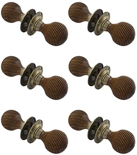 AB Hardware 6 Pairs of Rosewood Antique Brass Wooden Beehive Door Knobs Brass Handle Hard Wood Rim