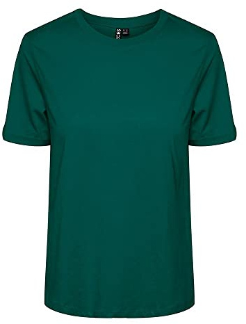 PIECES Women's Pcria SS Fold Up Solid Tee Noos BC T-Shirt, Trekking Green, M