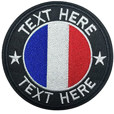 Patch personnalisé de nom d'armée, patch de drapeau français de 7,6 cm avec texte brodé personnalisé accessoire tactique pour le costume chapeau veste sac à dos (France flag)