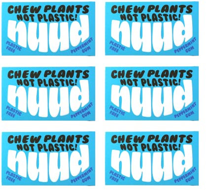 Nuud 100% Plastic Free Chewing Gum | 6 Packs of 9 Pieces | Plant Based, Biodegradable, Sugar Free Chewing Gum (Peppermint)