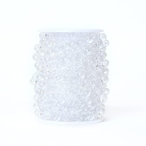 Perlengirlande,30m Perlenkette Deko Perlenband Trim Perlenschnur Geschenkband Dekoband mit Angelschnur Kunstperlen Perlenkette für DIY Handwerk Hochzeit, Brautstrauß, Partydekoration,Transparent