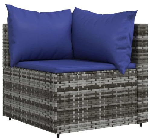 vidaXL Garten-Ecksofa mit Kissen Grau Poly Rattan