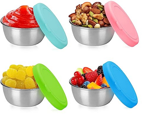 Recipientes para Salsas 50ml Recipientes para Alimentos de Acero Inoxidable con Tapa de Silicona para Salsas 4 Piezas