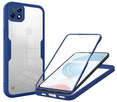 Haygdz Funda para Realme C21, 360 Grados Antigolpes Carcasa Capa Doble Case con Transparente Protector Pantalla Anti-Golpes Case Realme C21 (Azul)