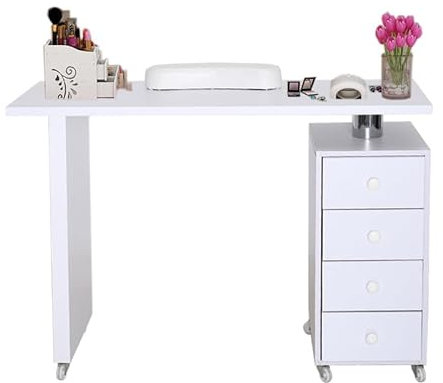 BTGGG Professional Manicure Nail Table Large Salon Nail Station with Storage Drawer Nail Table Desk with Extra Armrest White,119x45x78cm