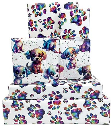 Dtiafu Geschenkpapier für Hunde, buntes Pfoten-Geschenkpapier für Jungen, Mädchen, Kindergeburtstag, Babyparty, Urlaub, 50,8 x 71,1 cm pro Bogen (8 Blatt flach gefaltet)