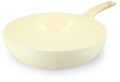 MENASTYL - Wok 28cm Colorama crème - En Aluminium - Revêtement antiadhésif en céramique - Tous feux dont induction
