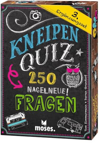 moses 90600 Kneipenquiz nagelneue, Pub Abend unter Freunden, 3. Ergänzungsset mit 250 ganz neuen Fragen, Gesellschaftsspiel für Erwachsene Quiz-Fans ab 16 Jahren, White
