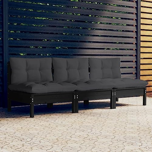 Hovothy 3-Sitzer-Gartensofa mit Anthrazit Kissen Massivholz Kiefer Gartenmöbel Holz Balkonmöbel Holz Balkon Set Balkon Stuhl Gartensofa Gartencouch Balcony Furniture Garden Furniture Outdoor Sofa