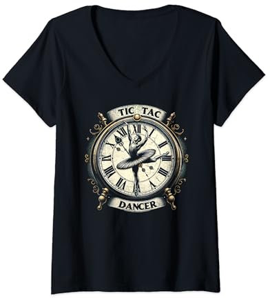 Retro Uhr Ballett Tänzerin Ballerina Tänzerin Frauen Mädchen T-Shirt mit V-Ausschnitt