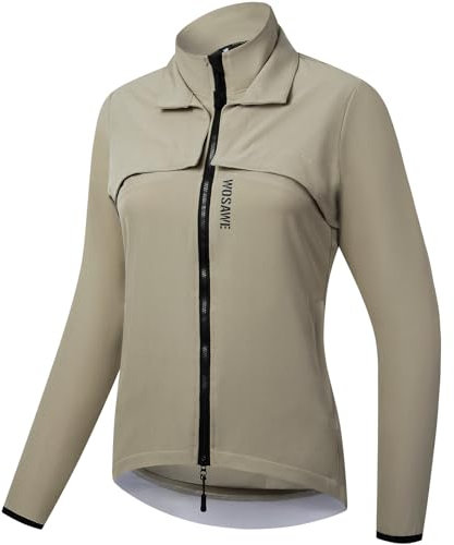 WOSAWE Cycling Jacket Men Women Detachable Windproof Bike Vest Breathable 2 in 1 Running Windbreaker with YKK Zipper (Khaki for Women, S)