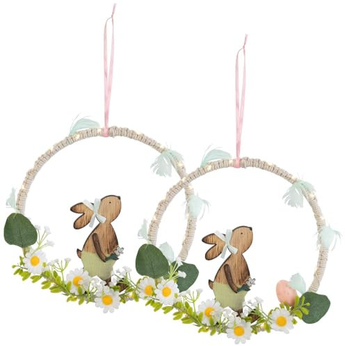 PEARL LED Osterdeko: 2er-Set Oster-Fenster- & Tür-Deko mit Hase, LED-Beleuchtung und Timer (LED Osterdeko mit Timer, Haustürdekorationen Ostern, Schleifer)