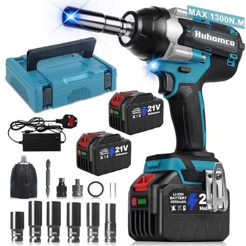 Huhomco Impact Driver High Torque Impact Wrench 1/2 Cordless 1300Nm Battery Power Impact Gun with 4.0Ah Battery and Charger,Variable Speeds for Car Tire Truck RV