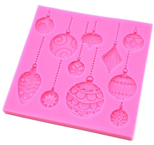 Christmas Silicone Mould - Tree Bauble Trinket Hanging Cake Decoration Suitable for Making Cake Fondant Jewellery Candy Soap Wax Jelly Chocolate and More