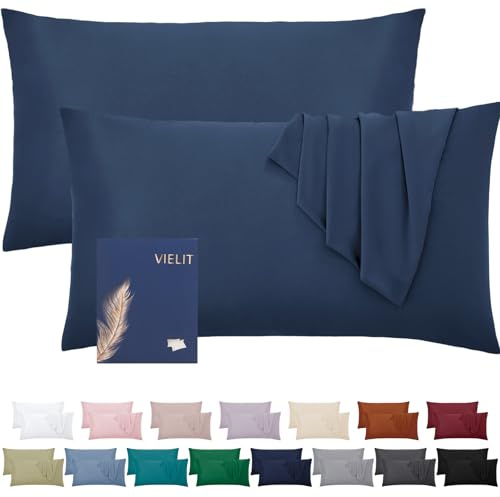 Kissenbezug 40 x 80 Öko-Zertifikat Weich Kopfkissenbezug 40x80 2er Set Mikrofaser Kopfkissen 40x80 Bezug Dunkel Blau Kissenhülle Für Kissen 40x80 Resistent Hypoallergen Vielit